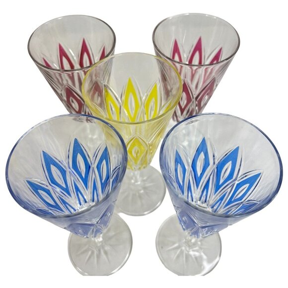 5 Vintage VMC Reims French Harlequin Fluted Champagne Glasses Set Cocktail Wine - Picture 8 of 10